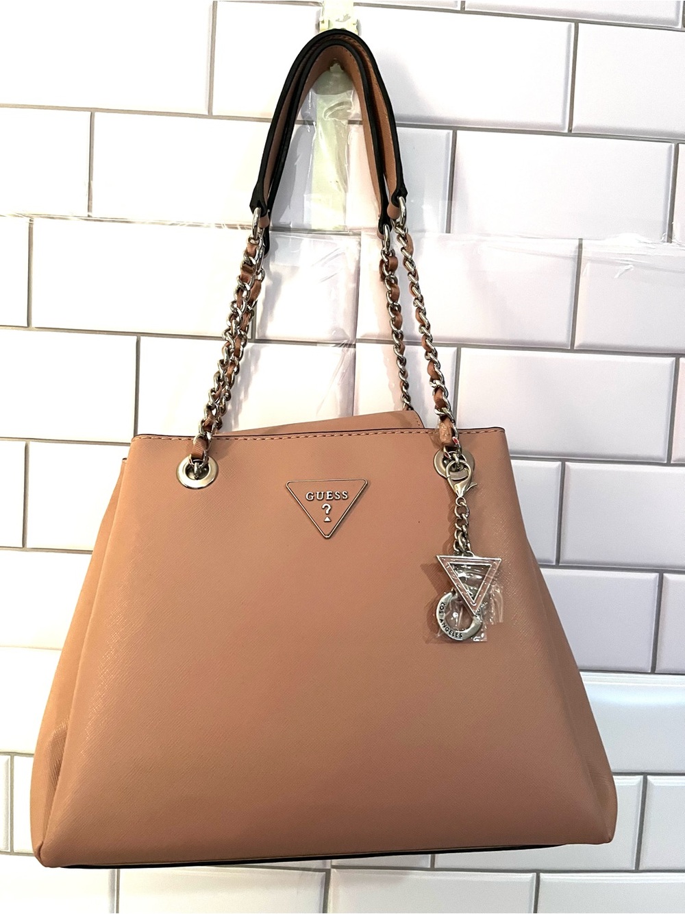 GUESS Women's Blush Tote Bag with Chain Straps